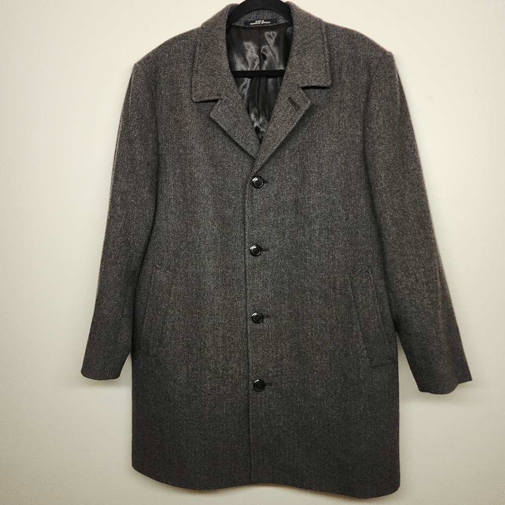 London Fog Men's Charcoal Herringbone Coventry Wool-blend Coat